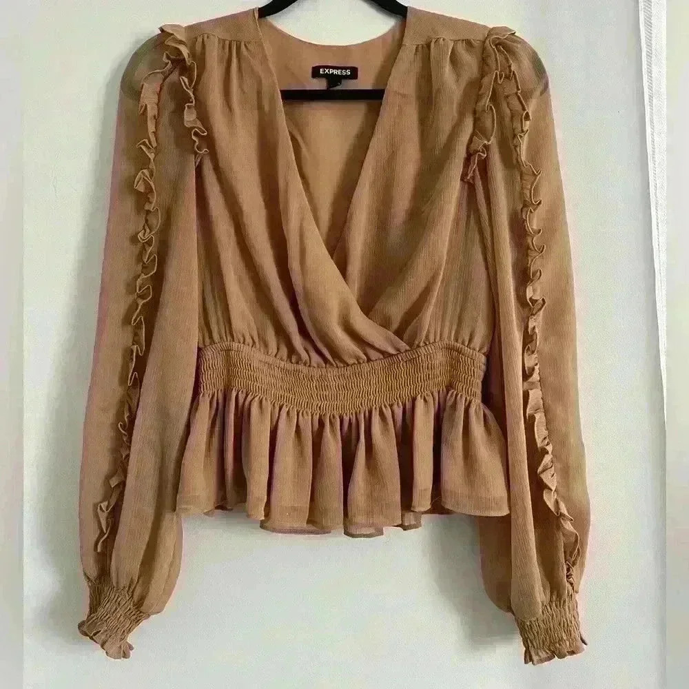 Express ruffle wrap front peplum top